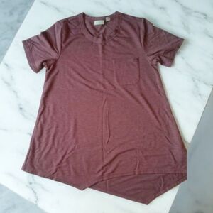 Lori Goldstein LOGO French Terry Asymmetric Hem Top w/ Pocket Maple Sz XS NEW